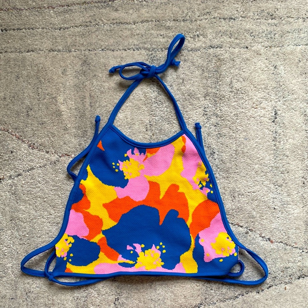 Zara tropical floral print crop halter top